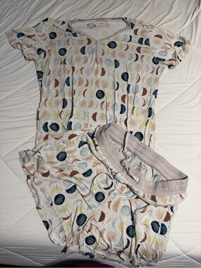 Luna Neutral Print Pajama Set in Cream & Navy